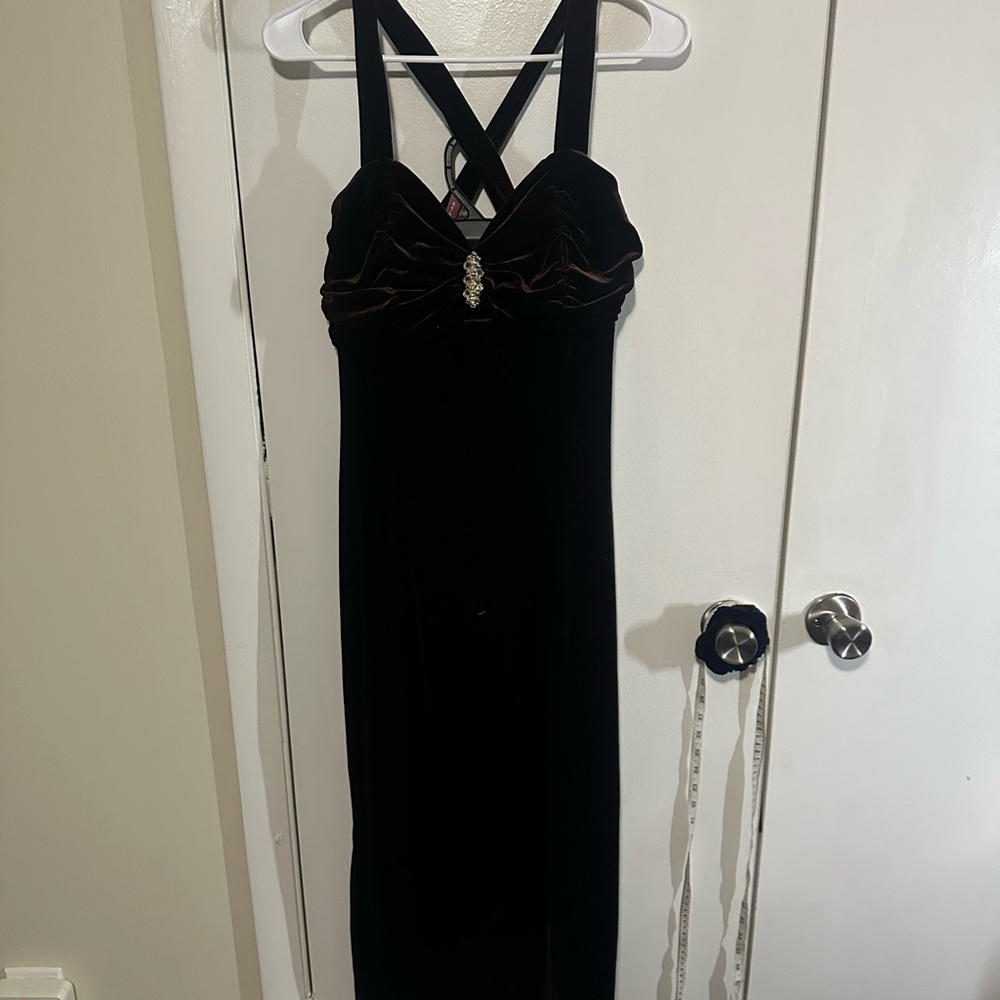 Y2K dark brown velvet formal dress